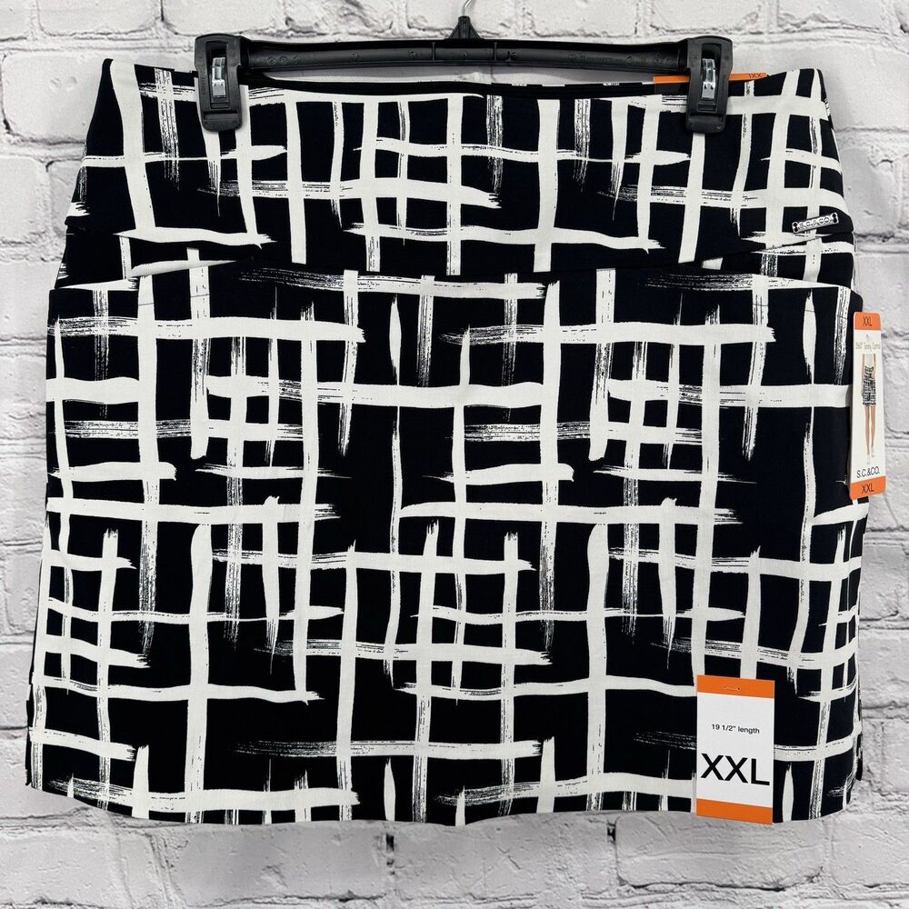 NWT S.C. & Co. Skort Black & Ivory Grid XXL 360 Tummy Control Stretchy Comfort